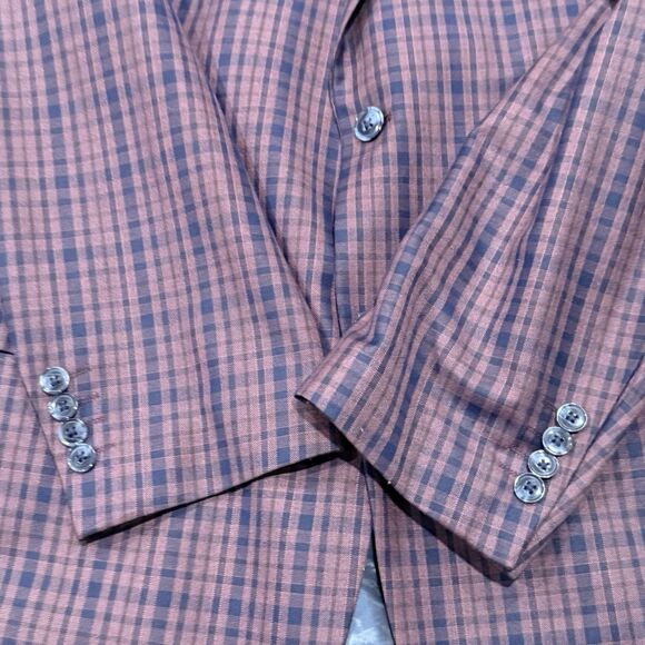 ZeGarie Men’s 48L Burgundy/Navy 100% Wool Windowpane Plaid Blazer Sport Jacket - Picture 6 of 14